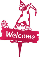 SteelFreak Gnome with Butterfly & Sign Metal Yard Stake Art (18 Inch, Pink) - Made in USA