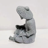 livelyfish Mini Fisherman Statue Asian Zen Decoration Sitting Fishing Figurines Sandstone Vintage Ornament for Aquarium Fish Tank Pot Garden Home Japanese Decor (A2)