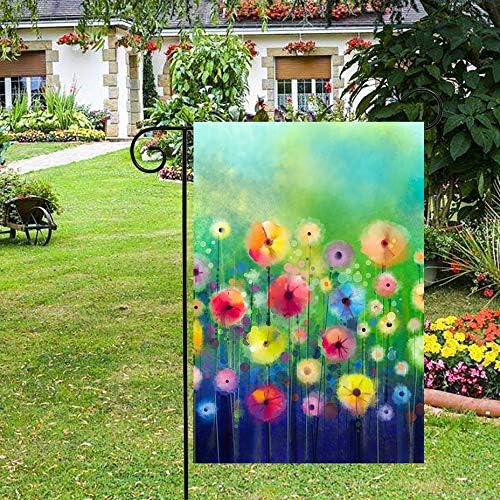 Watercolor Abstract Spring Summer Seasonal Green Floral Flowers Art House Flag 28" x 40" Double Sided Polyester Welcome Large Yard Garden Flag Banners for Patio Lawn Home Outdoor Decor