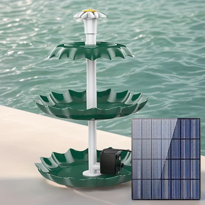 HEERTTOGO 1Pc of 3-Layer Bird Bath with Solar Pump, DIY Solar Fountain, Detachable, Suitable for Bird Bath, Garden, Outdoor Bird Feeder, 3-Layer Flowing Fountain, Swimming Pool Decoration Accessories