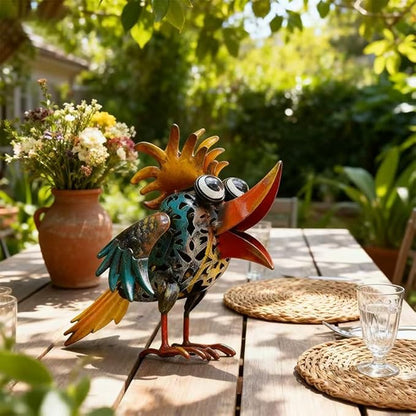 Art Deco Metal Rooster Garden Statue, Weatherproof Outdoor Indoor Decor - Painted Metal Sculpture with Hollow Design, Unique Gift for Housewarming Mother's Day Garden Enthusiasts Yard Housewarming