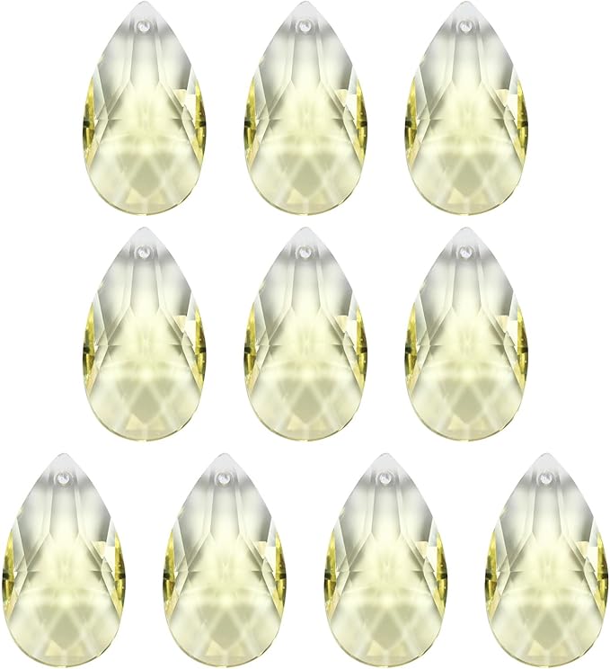 PATIKIL K9 Crystal Pendants Teardrop Beads, 10 Pack 38mm Chandelier Prisms Parts Hanging Beads DIY Lamp for Arts Crafts Decoration, Light Yellow