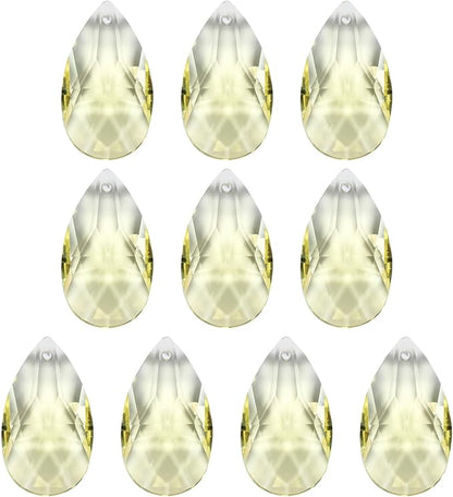 PATIKIL K9 Crystal Pendants Teardrop Beads, 10 Pack 38mm Chandelier Prisms Parts Hanging Beads DIY Lamp for Arts Crafts Decoration, Light Yellow