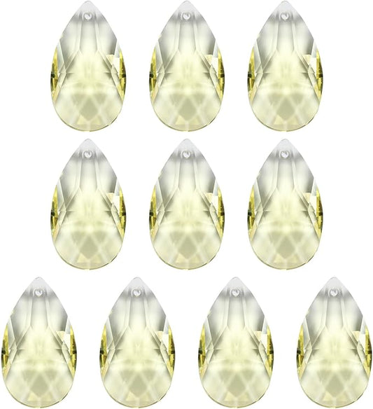 PATIKIL K9 Crystal Pendants Teardrop Beads, 10 Pack 38mm Chandelier Prisms Parts Hanging Beads DIY Lamp for Arts Crafts Decoration, Light Yellow