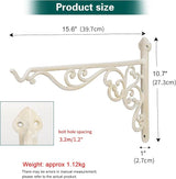 Sungmor Decorative Cast Iron Hanging Bracket - 15.6" Thickened Outdoor Metal Plant Hangers, Vintage Scroll Design for Signs, Planters, Lanterns, Bird Feeders - 2 Pack Heavy Duty Wall Hooks, White
