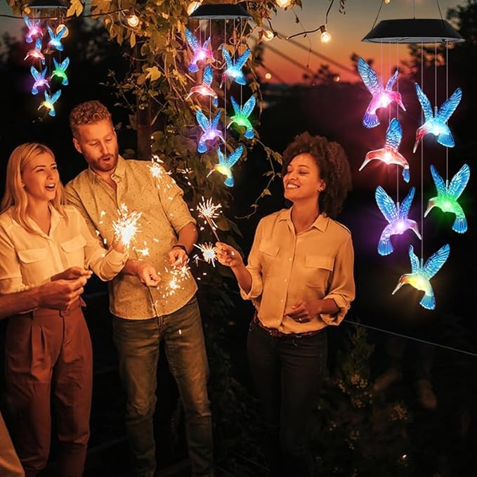 Hummingbird Solar Wind Chimes for Outside - AIONASA Color Changing LED Outdoor Solar Lights Waterproof Windchimes, Hanging Gifts for Mom Grandma Women, Home Garden Patio Yard Porch Decoration