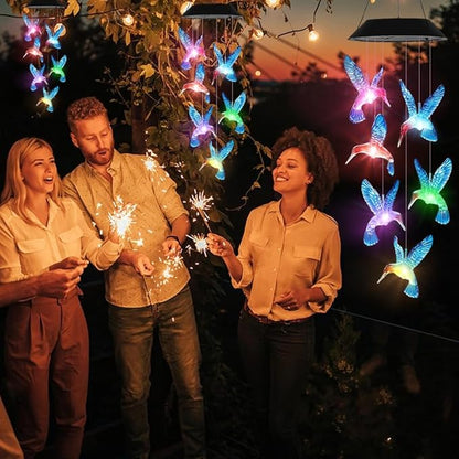 Hummingbird Solar Wind Chimes for Outside - AIONASA Color Changing LED Outdoor Solar Lights Waterproof Windchimes, Hanging Gifts for Mom Grandma Women, Home Garden Patio Yard Porch Decoration