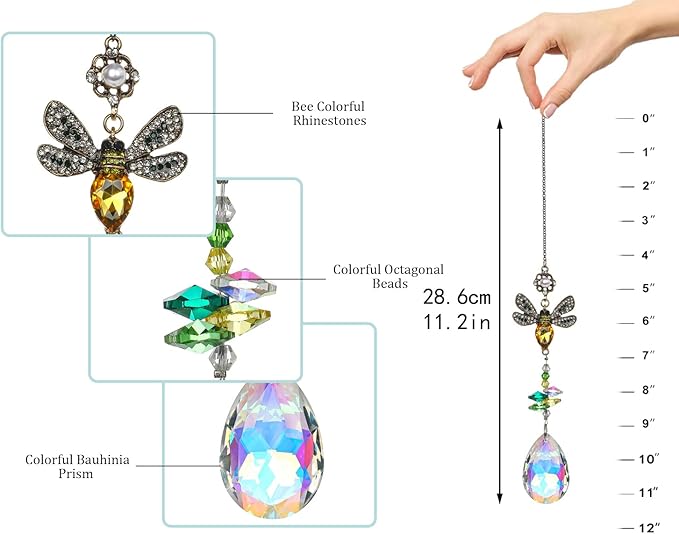 Crystal Suncatchers Bee Prism Rhinestones Ornament, Colorful Diamond Decor Prisms for Windows Wall Home Wedding Hanging
