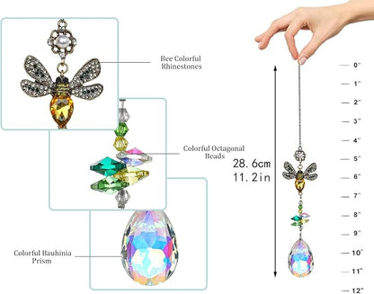 Crystal Suncatchers Bee Prism Rhinestones Ornament, Colorful Diamond Decor Prisms for Windows Wall Home Wedding Hanging
