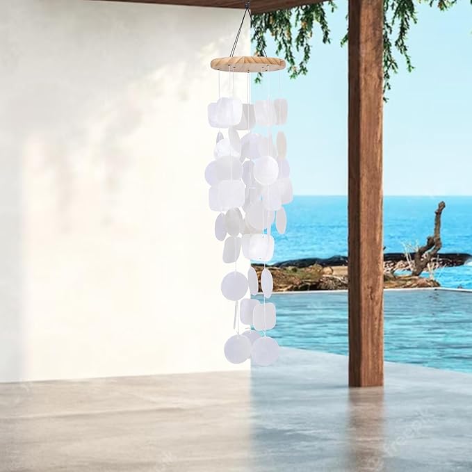 Taman Shell Wind Chimes for Outside - 32" Handcrafted Capiz Shell Windchime Coastal Decor Valentine's Day Gift for Indoor/Outdoors, Garden,Yard,Coastal,Beach Decor, Women