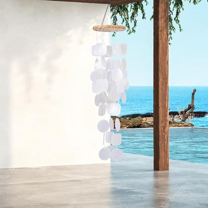 Taman Shell Wind Chimes for Outside - 32" Handcrafted Capiz Shell Windchime Coastal Decor Valentine's Day Gift for Indoor/Outdoors, Garden,Yard,Coastal,Beach Decor, Women