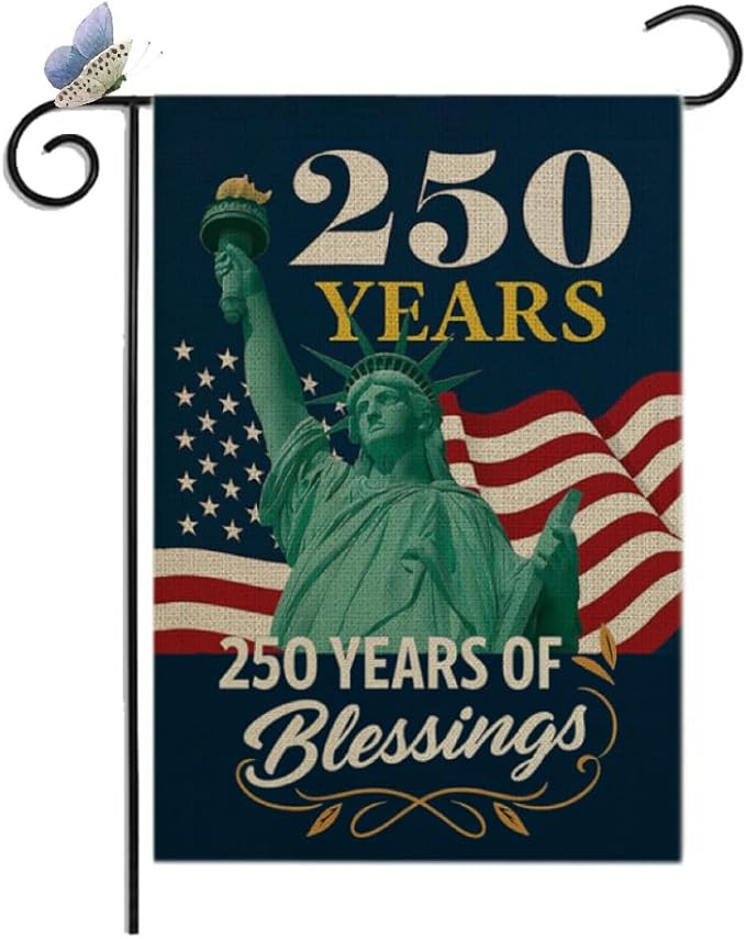 CANTENDO 250th Anniversary USA Patriotic Flag Double Sided Flax Statue of Liberty DesignTheme 1776-2026 Semiquincentennial Outdoor Yard Decorative Flags Banner(12"x 18"）