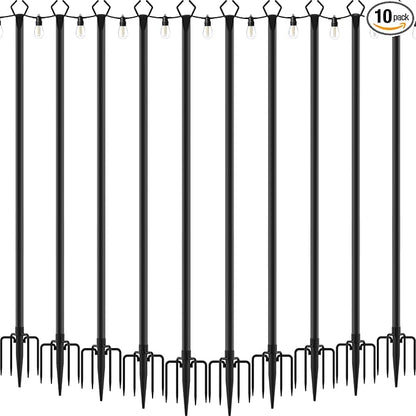 AILBTON 10 Pack 10Ft String Light Poles,Light Poles for Outside String Lights,Outdoor Light Poles with Fork,Metal Pole Stand for Patio,Backyard,Deck