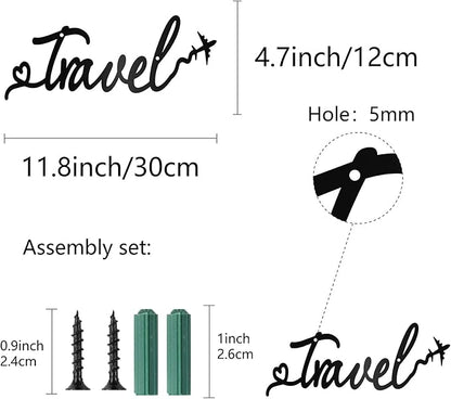CREATCABIN Travel Metal Wall Art Decor Black Wall Silhouette Hanging Decor Iron Wire Art Word Sculpture Decoration Sign Cutout Minimalist Airplane Ornament for Traveler Farmhouse Gift 5 x 12Inch