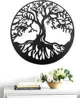 Bellaa 20230 Metal Wall Art Tree Circle Of Life Round Hanging Sculptures Indoor Living Room Outdoor Garden Patio Decor Black 24 inch