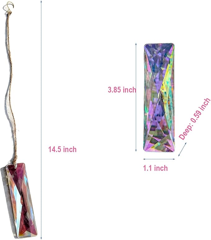 Iridescent Crystal Prism Suncatcher,3pc Rectangular DIY suncatcher for Windows Hanging,Sparkling Crystal Chandelier penadant for Home,Windows, car Decor,Chakra, Gardens