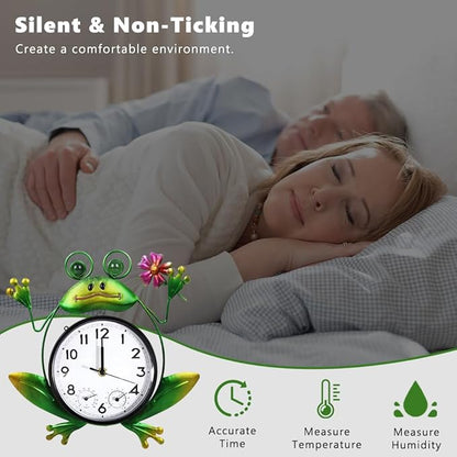 Outdoor Clock Silent Non-Ticking, Frog Outdoor Wall Clock with Thermometer & Humidity Decorative Outdoor Clocks for Patio, Garden, Home Decor
