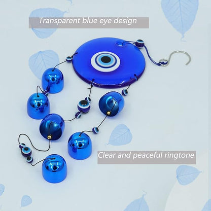 BWINKA Blue Evil Eye Wind Chime for Outdoor & Indoor - Shatter-Resistant Transparent Acrylic Suncatcher & Blue Metal Bells Wall Hanging Decor for Protection, Good Luck Gift