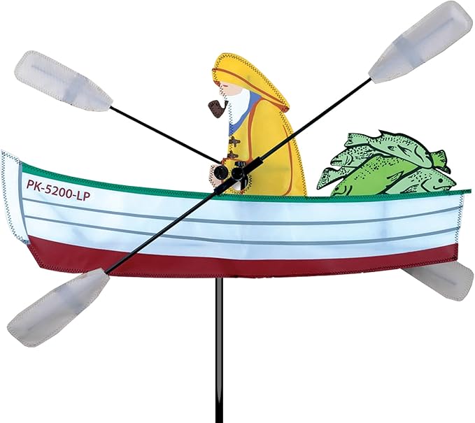 Whirligig Spinner Fisherman 18" – Outdoor Adventure-Themed Design, Weather-Resistant Outdoor Decor, Durable & Lightweight for Patios, Yards, and Gardens - Eye-Catching Wind Spinner