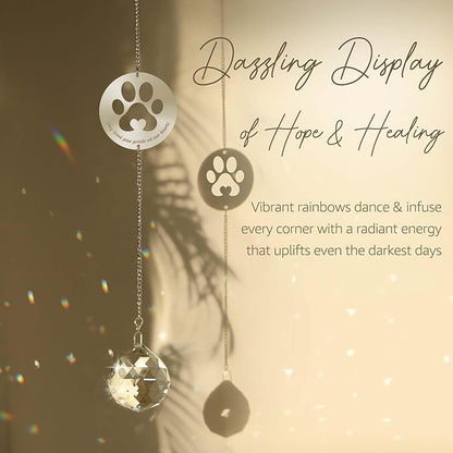 Mooncraftlogy Dog Memorial Gifts, Unique Loss of Pet Sympathy Idea, Clear Crystal Ball Rainbow Suncatcher with Paw Print for Cat or Dog Remembrance and Bereavement