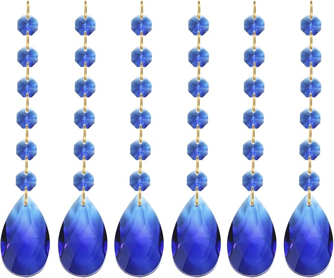 PATIKIL Teardrop Crystal Chandelier Pendants Beads, 6 Pack 160mm Length 38mm Chandelier Prisms Parts Ornaments Hanging Beads for DIY Arts Crafts Decoration, Dark Blue