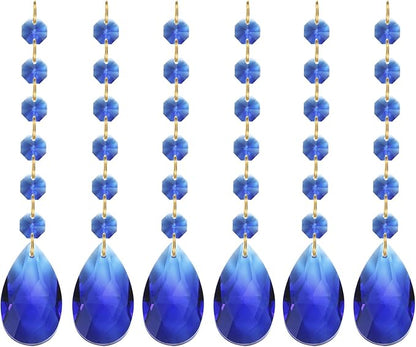 PATIKIL Teardrop Crystal Chandelier Pendants Beads, 6 Pack 160mm Length 38mm Chandelier Prisms Parts Ornaments Hanging Beads for DIY Arts Crafts Decoration, Dark Blue