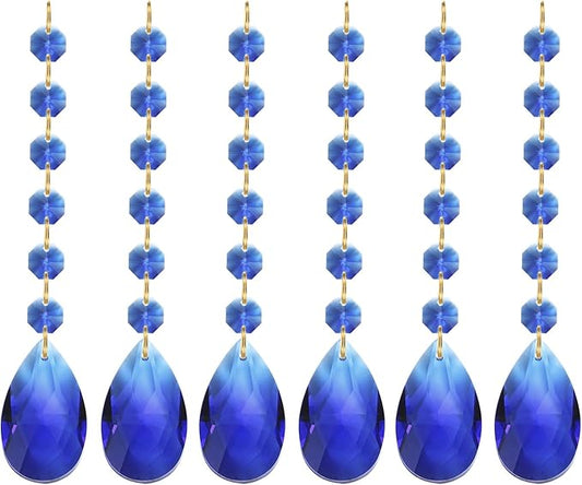 PATIKIL Teardrop Crystal Chandelier Pendants Beads, 6 Pack 160mm Length 38mm Chandelier Prisms Parts Ornaments Hanging Beads for DIY Arts Crafts Decoration, Dark Blue