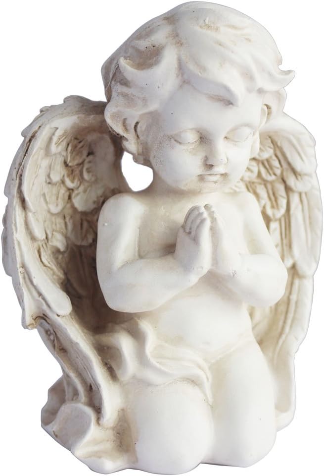 KiaoTime Vintage Kneeling Praying Cherub Statue Angel Statue Figurine Indoor Outdoor Home Garden Decoration Wings Angel Statue Sculpture Memorial Statue