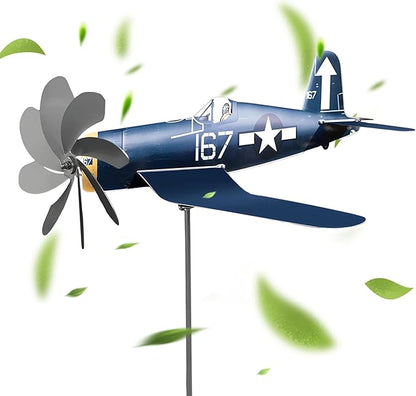 2 Airplane Wind Spinner, Airplane Weather Vane for The Yard Garden Wind Sculpture Windmill Aircraft Pinwheel Metal Handmade A-irplane W-eathervanes Windmill Outdoor Courtyard Decor Garden Pinwheels