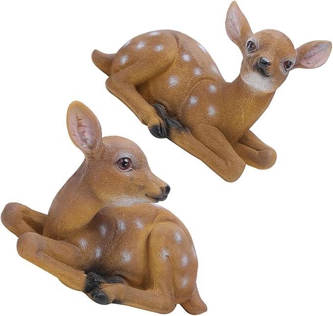 Alomejor Sika Deer Sculpture Art Craft Outdoor Garden Decoration Ornaments for Landscape, Garden, Park DecorationDurable ResinSynthetic -6.7x4.5in-2Pcs