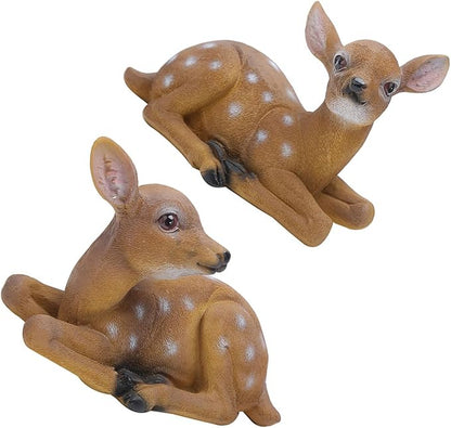 Alomejor Sika Deer Sculpture Art Craft Outdoor Garden Decoration Ornaments for Landscape, Garden, Park DecorationDurable ResinSynthetic -6.7x4.5in-2Pcs