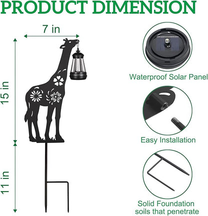 2Pack Solar Outdoor Garden Lights Stakes Solar Metal Flower Giraffe Lawn Deco Statue Patio, Outdoor Decor, Garden Decorations, Lawn Ornaments
