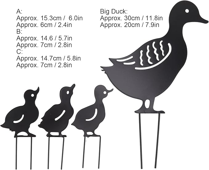 4 PCS Lifelike Duck Garden Sculptures,Cute Metal Duck Statues for Outdoor,Simulation Duck Metal Pile for Garden Courtyard Park Lawn Decoration