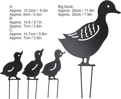 Haofy Duck Silhouettes Yard Art 4Pcs Metal Iron Stakes for Scare Birds Rabbits Squirrels, Farmhouse Pathway Lawn Decor, Bonsai Display Outdoor Garden
