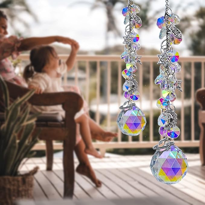 Hanging Crystals Suncatchers (40mm ab), Sun Catchers with Crystals Indoor Window, Rainbow Maker Christmas Party Wedding Window Ornament,Pack of 2