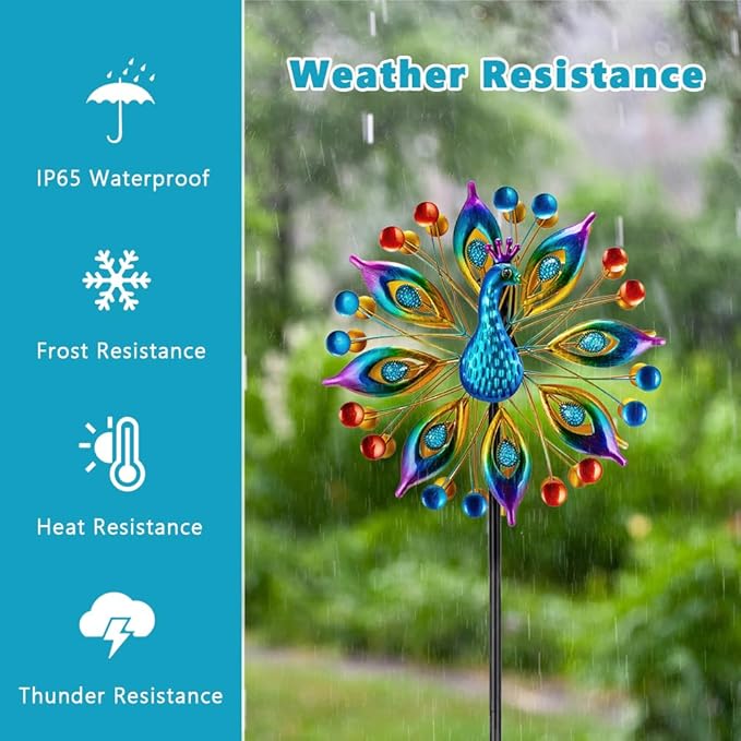 Peacock Outdoor Wind Spinner, 64 Inch Double Wind Sculpture,Waterproof Wind Sculptures & Spinners, Metal Windmill for Garden Yard Patio Decoration
