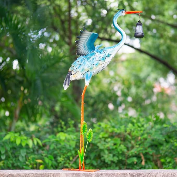 DREAMSOUL Solar Garden Statues 40.6 Inch Tall Heron Outdoor Statues, Metal Crane Statue for Garden, Patio, Yard Decor