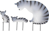 3 Pack Metal Cat Family Garden Statues, Outdoor Decorative Silhouette Stakes for Yard and Patio Lawn Ornaments - Animal Sculpture Art (Grey)