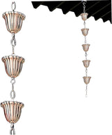 Copper Rain Chain 39in Japanese Movable Hanging Rain Chains with 5 Cups Building Protection Rustproof Decorative Outdoor Garden Catcher, Décor de pelouse