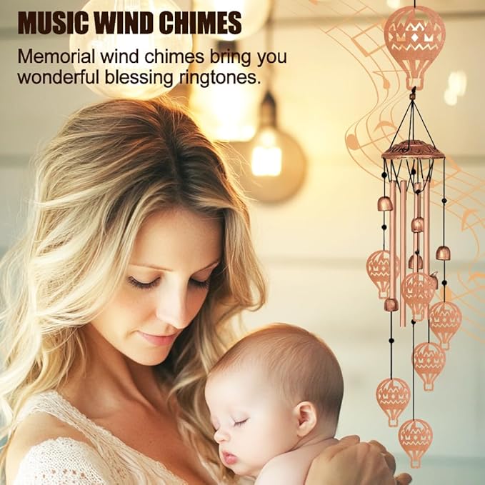 Wind Chimes for Outside, Melodious Melodic Tones Hot Air Balloon Style Windchimes Suitable for Outdoor Garden Patio Porch Decor, 33“ Metal Memorial Wind Chimes Friendship Gifts for Women