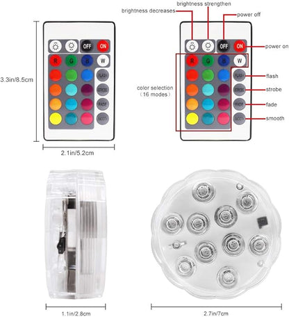 Submersible Led Lights with Remotes - 2 Packs Waterproof Submersible Pool Lights Battery Operated, Underwater Pond Lights RGB Multi-Color Pool Lights for Founttain Pond Garden Bath Wedding Shower
