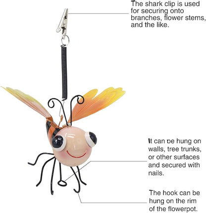 Decorative Garden Bee Sculptures, Yellow and Orange Metal Hanging Outdoor Statues (2)