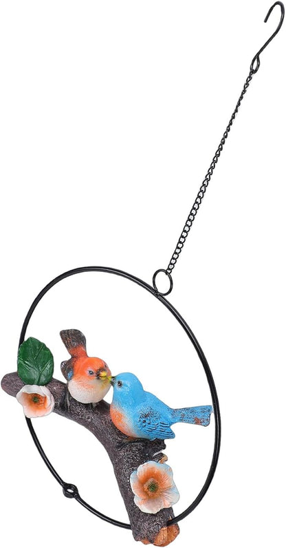 Zerodis Hanging Birds Statue Exquisite Decoration with Iron Ring Perfect for Garden and Patio Decor (Green Yellow) (Green Yellow) (Red Blue)