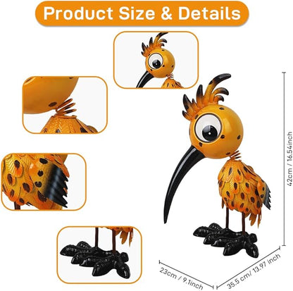 Metal Large Garden Statue,16.5" Orange Bird Statues and Sculptures for Outdoor Decor,Metal Yard Art Lawn Ornaments for Patio Backyard Decoration