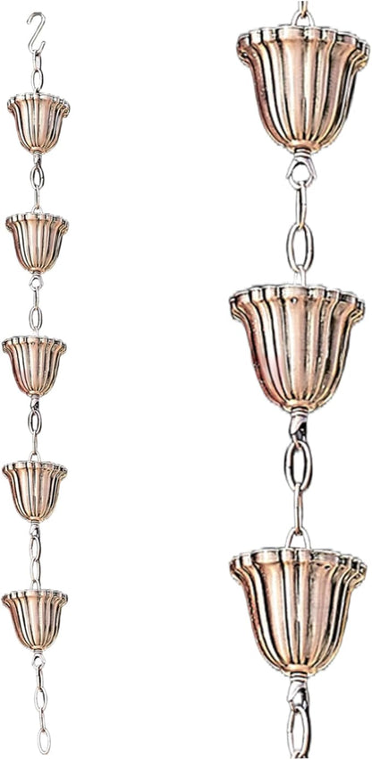 Copper Rain Chain 39in Japanese Movable Hanging Rain Chains with 5 Cups Building Protection Rustproof Decorative Outdoor Garden Catcher, Décor de pelouse
