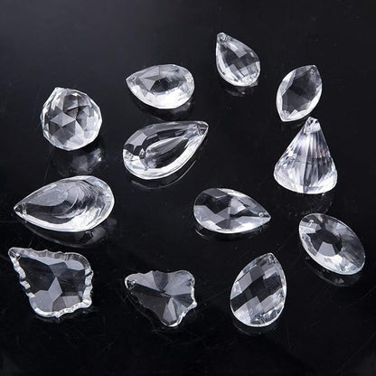 H&D Clear Jewelry Crystals Pendants Chandelier Lamp Lighting Drops Prisms Hanging Glass Prisms Parts Suncatchers Prisms Hanging Ornaments for Home,Office,Garden Decoration,Pack of 12