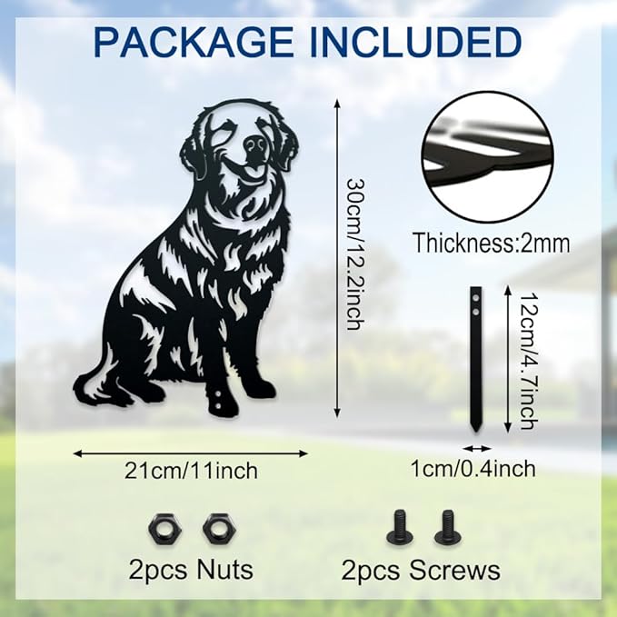 WADORN Adorable Golden Retriever Metal Decorative Garden Stakes, Black Iron Outdoor Sculpture, Freestanding, Durable, Waterproof