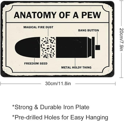 Warning Sign, Anatomy Of A Pew, Private Property Yard Metal Tin Sign Wall Decor, Industrial Grade Aluminum 8X12 Inch