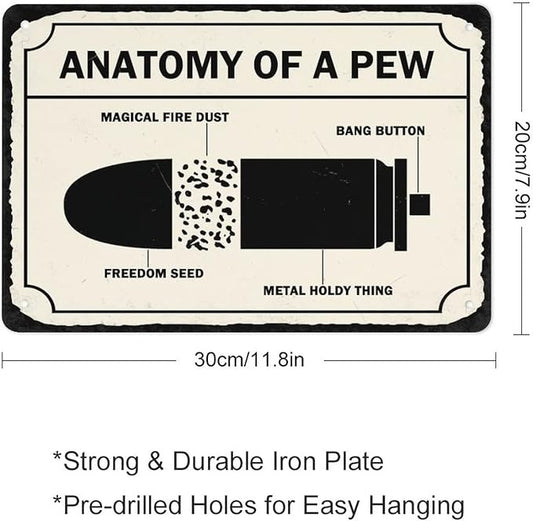 Warning Sign, Anatomy Of A Pew, Private Property Yard Metal Tin Sign Wall Decor, Industrial Grade Aluminum 8X12 Inch