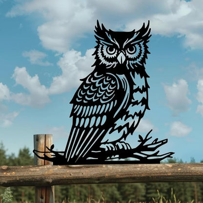 WADORN Owl Metal Garden Yard Art Decor, Bird on Branch Iron Decorative Garden Stakes Wild Animal Black Silhouette Outdoor Fence Decor for Tree Wall Ornaments Yard Art Outdoor Decor Garden Decor